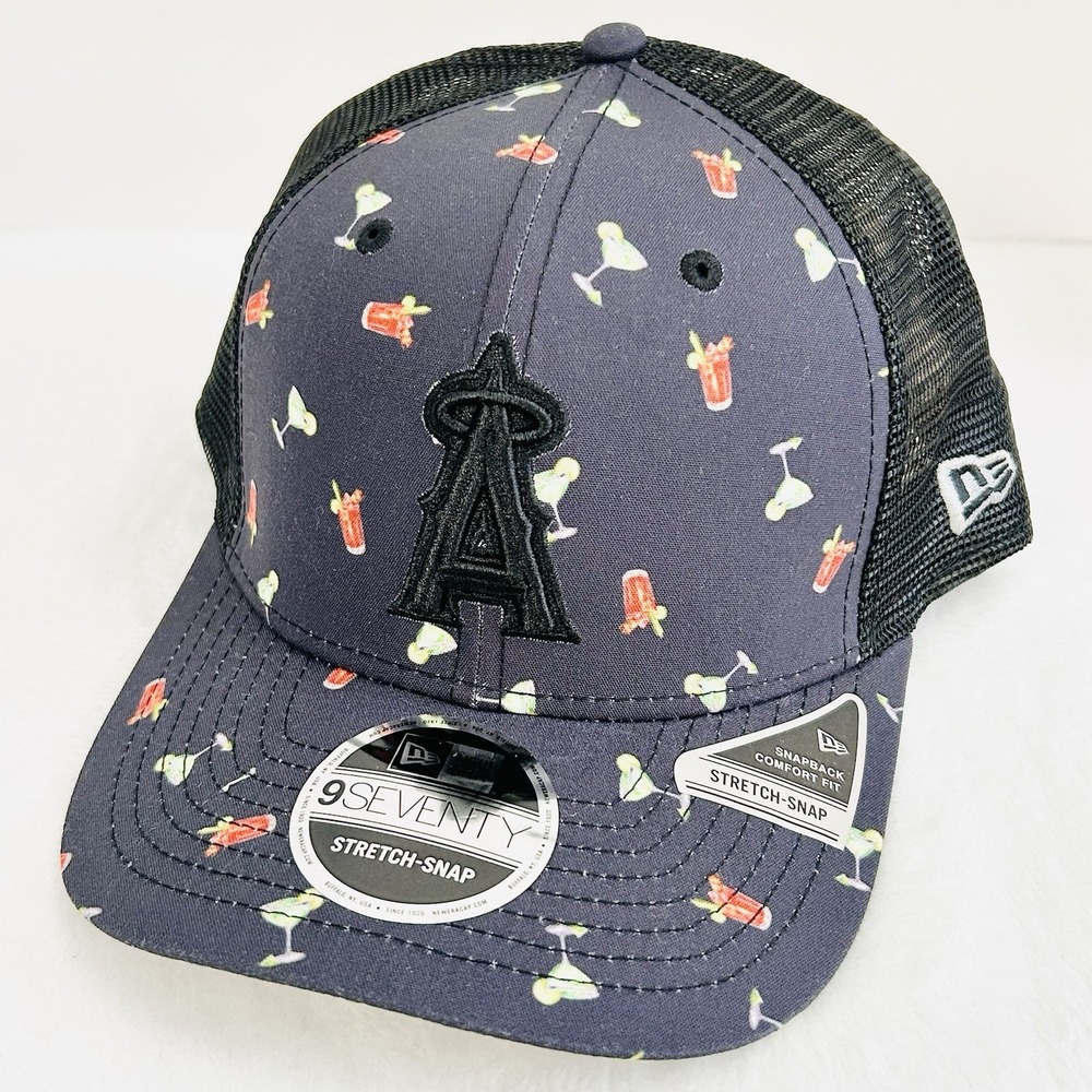 New Era Los Angeles‎ Angels Drink Pattern 9SEVENTY Stretch Snap Hat Cap Gray MLB
